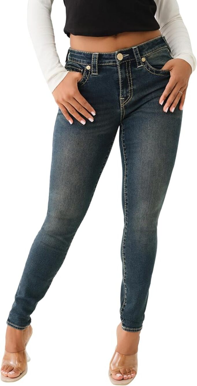 True Religion Women's "Jennie" Super Skinny Mid-Rise Jeans in Dark Smoky Wash